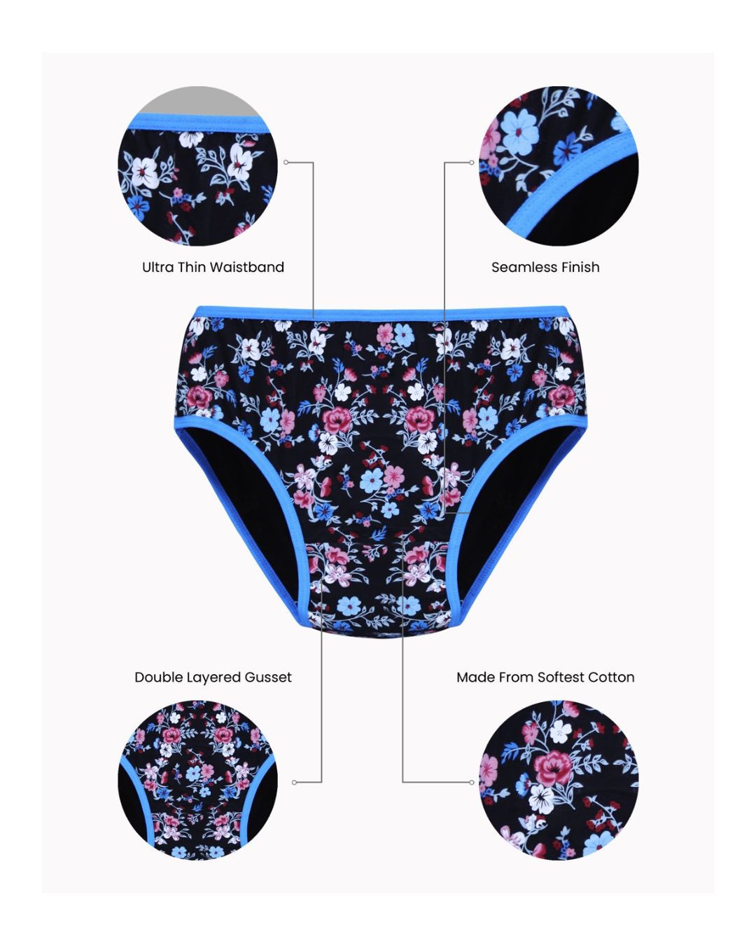 Alba Pretty - Cotton Printed Outer Elastic Panty for Girls Combo